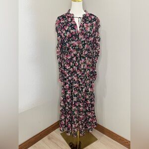 Olivaceous Floral Boho Midi Dress Long Sleeve Peasant Black Pink Small NWT